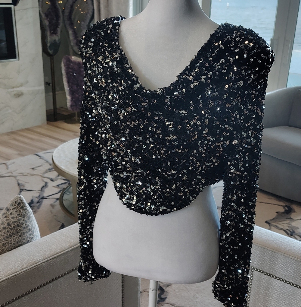 Elegant Black Sequin Women's Blouse